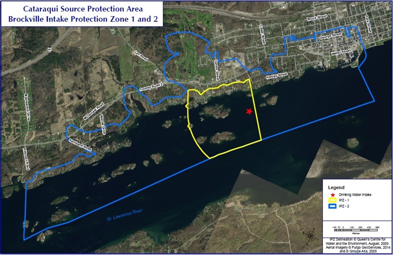 A Map of the Brockville Intake Protection Zone 1 and 2
